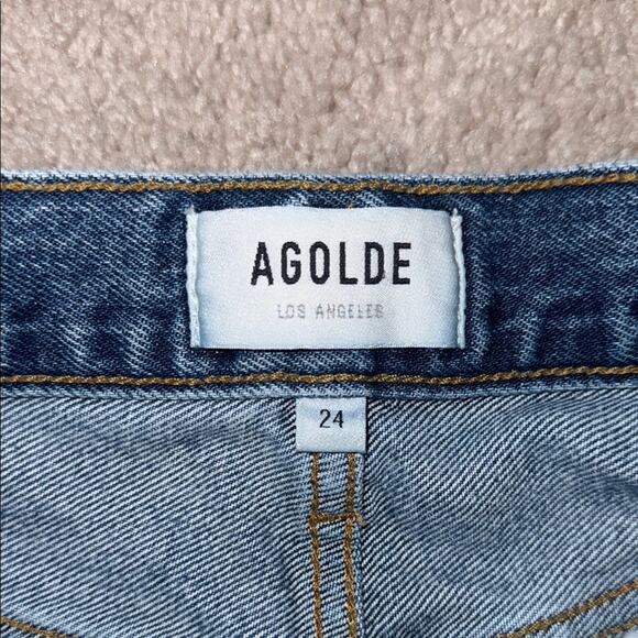 Agolde High Waist Button Fly Distressed Cutt Off Denim Parker Shorts Women's 24 - Picture 2 of 7